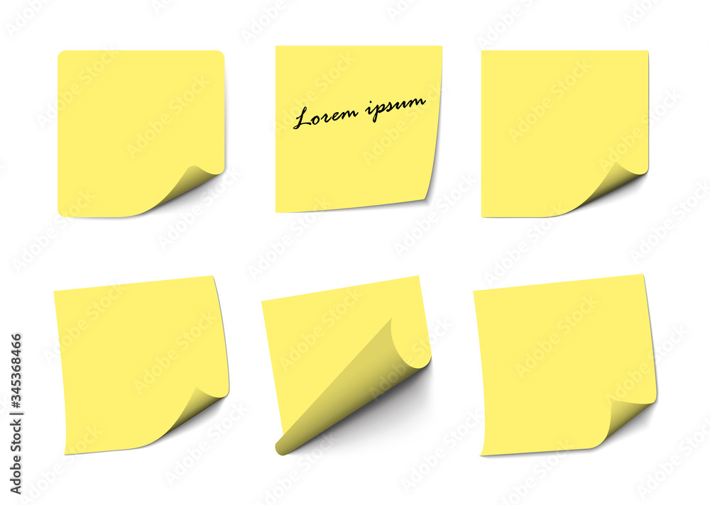 Realistic Yellow sticky note notes isolated on white. Square sticky paper reminders with shadows, paper page mock up. Realistic Yellow sticky note notes isolated on white. Square sticky paper reminders with shadows, paper page mock up.