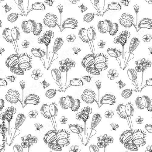 Dionaea muscipula hand draw vector pattern