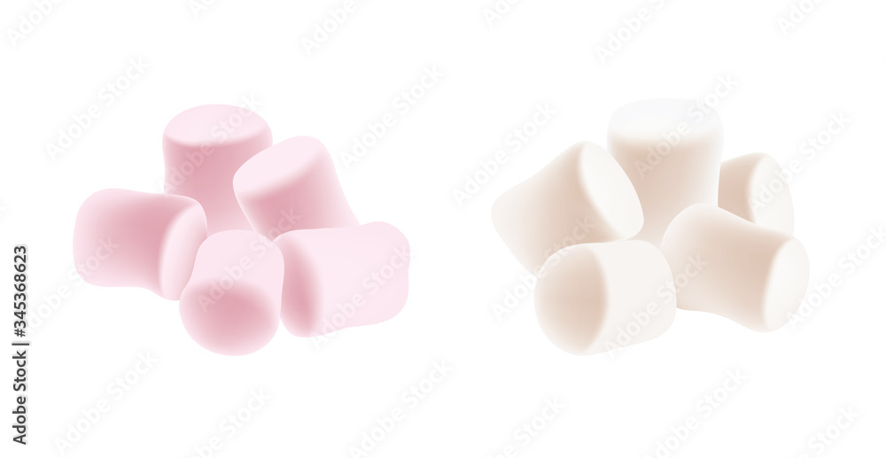 Marshmallow set. Heap of tasty white and pink marshmallows isolated on white background. Marshmallow candy background. Marshmallow set. Heap of tasty white and pink marshmallows isolated on white background. Marshmallow candy background.