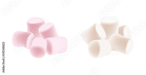 Marshmallow set. Heap of tasty white and pink marshmallows isolated on white background. Marshmallow candy background.