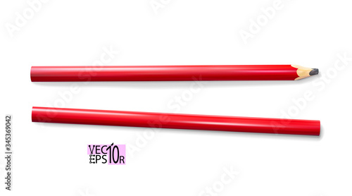 Construction or carpenter pencils red. Realistic tool isolated on white background for marking. Supplies, stationery. Vector illustration.