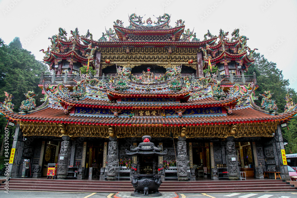 Alishan national park ; Taiwan-October 14,2018:The Alishan Shouzhen temple is beautiful temple in Alishan national park in Taiwan