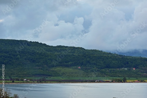 lake reflection water forest summer fields harvest