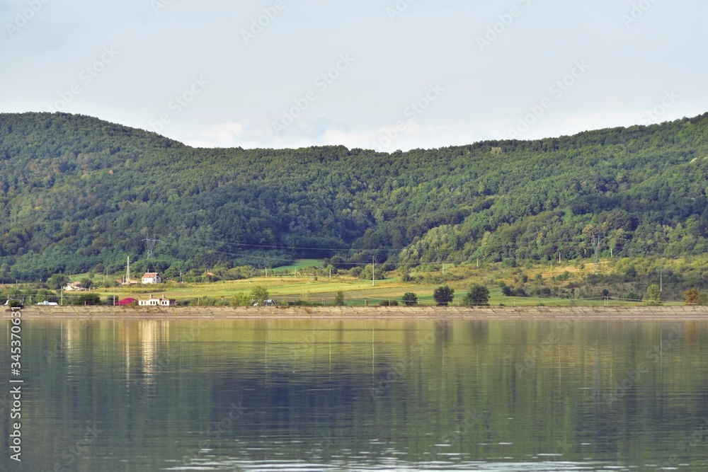 lake reflection water forest summer fields harvest