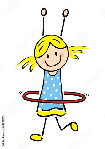 Girl and hula hoop, cute vector illustration.