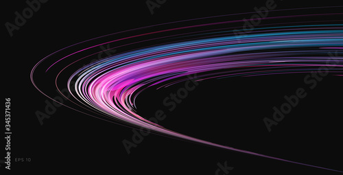 Abstract dynamic semisphere formed of blue and purple lines, speed light 3d space illusion, graphic design element