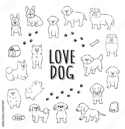 おしゃれでかわいい線画の手書き犬イラストセット Stock Vector Adobe Stock