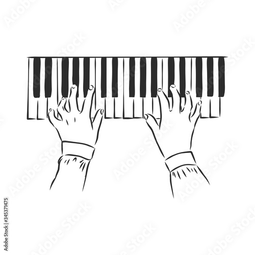 Sketch illustration of human hands playing the piano on a retro background. Musical creative . hands on the piano vector sketch illustration
