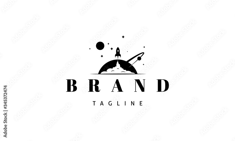 Vector logo on which an abstract image of a rocket taking off against the backdrop of a huge planet with an orbit. Vector logo on which an abstract image of a rocket taking off against the backdrop of a huge planet with an orbit.