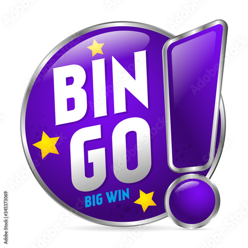 button with the inscription bingo big win with yellow stars. Sticker on the door, packaging. 3D style. Vector illustration