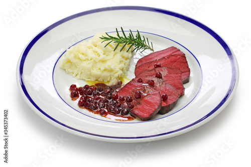 venison steak, sous vide cooking isolated on white background
