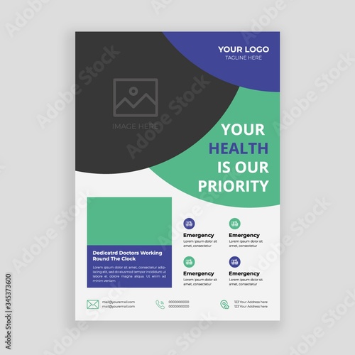 Medical Health care flyer poster template design, report leaflets cover brochure pamphlet annual, a4 print layout with blue color vector illustration