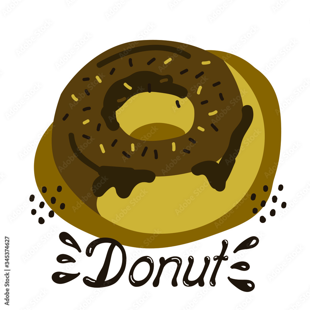 Donut, vector drawing of a handmade sweet dessert on a white isolated background. Donut flat, cartoon for decoration of invitations, cards, menus, banners Donut, vector drawing of a handmade sweet dessert on a white isolated background. Donut flat, cartoon for decoration of invitations, cards, menus, banners