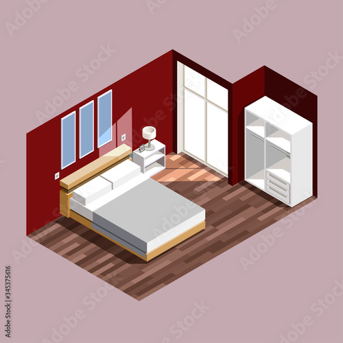 isometric room dark red