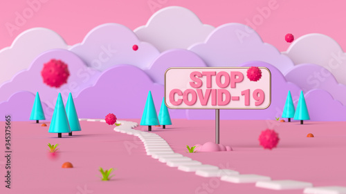 Stop Coronavirus  Disease COVID-19 Abstract 3d Illustration (ID: 345375665)