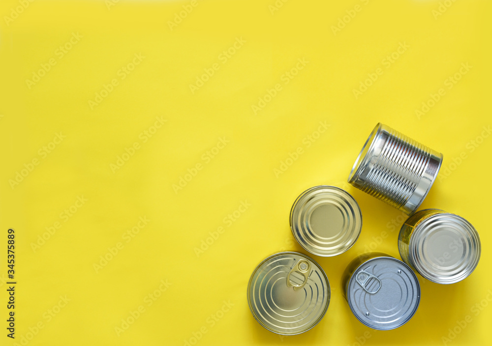 Set of preserves on a yellow background with place for text. View from above. Food delivery. Set of preserves on a yellow background with place for text. View from above. Food delivery.