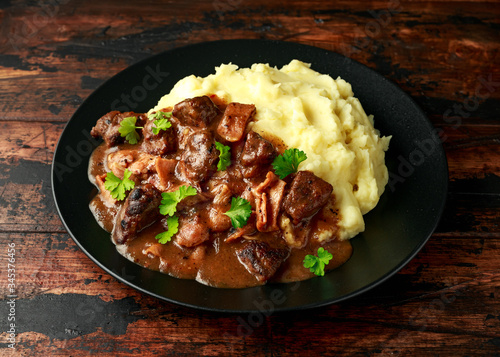 Photos Fried Liver, bacon in onion gravy with mashed potato