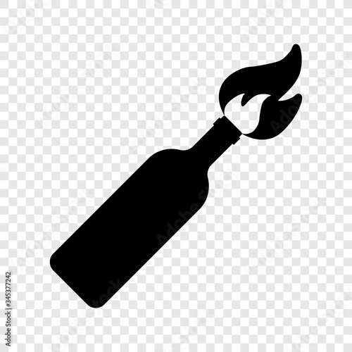 Molotov cocktail icon on transparent grid