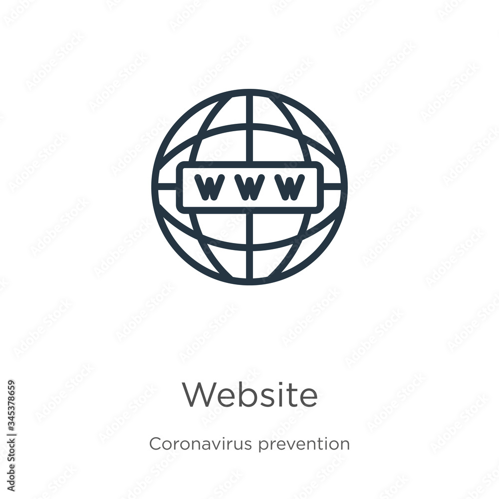 Website icon. Thin linear website outline icon isolated on white background from Coronavirus Prevention collection. Modern line vector sign, symbol, stroke for web and mobile Website icon. Thin linear website outline icon isolated on white background from Coronavirus Prevention collection. Modern line vector sign, symbol, stroke for web and mobile