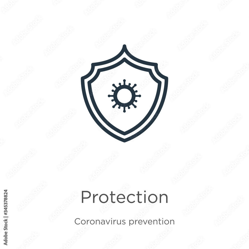 Protection icon. Thin linear protection outline icon isolated on white background from Coronavirus Prevention collection. Modern line vector sign, symbol, stroke for web and mobile