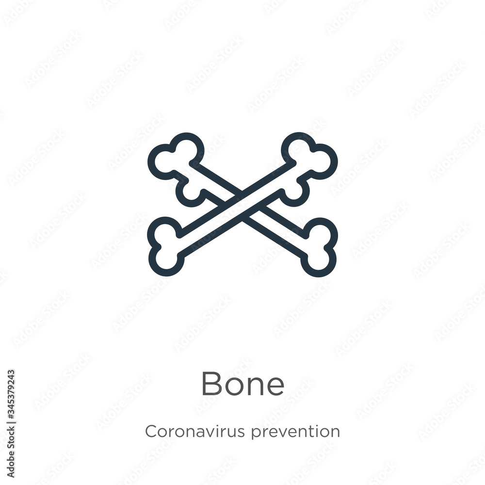 Bone icon. Thin linear bone outline icon isolated on white background from Coronavirus Prevention collection. Modern line vector sign, symbol, stroke for web and mobile Bone icon. Thin linear bone outline icon isolated on white background from Coronavirus Prevention collection. Modern line vector sign, symbol, stroke for web and mobile