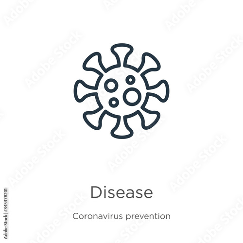 Disease icon. Thin linear disease outline icon isolated on white background from Coronavirus Prevention collection. Modern line vector sign, symbol, stroke for web and mobile