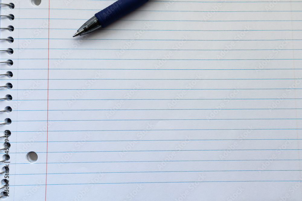 blank piece of notebook paper with a pen blank piece of notebook paper with a pen