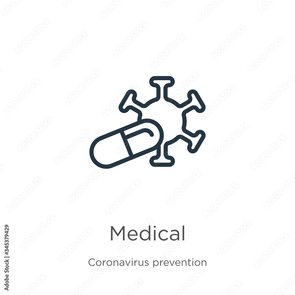 Medical icon. Thin linear medical outline icon isolated on white background from Coronavirus Prevention collection. Modern line vector sign, symbol, stroke for web and mobile Medical icon. Thin linear medical outline icon isolated on white background from Coronavirus Prevention collection. Modern line vector sign, symbol, stroke for web and mobile