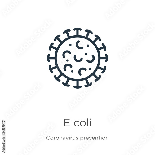 E coli icon. Thin linear e coli outline icon isolated on white background from Coronavirus Prevention collection. Modern line vector sign, symbol, stroke for web and mobile