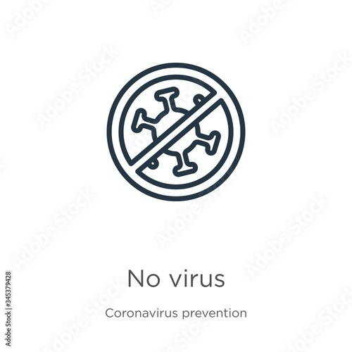 No virus icon. Thin linear no virus outline icon isolated on white background from Coronavirus Prevention collection. Modern line vector sign, symbol, stroke for web and mobile