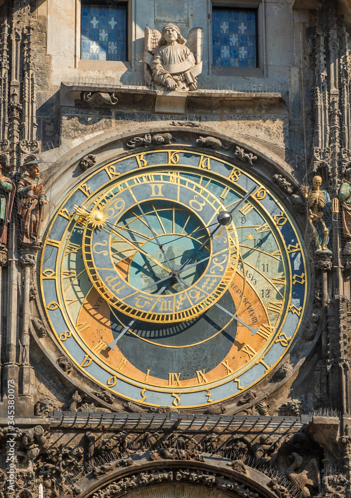 Obraz premium Prague astronomical clock, famous Prague landmark in the center square of Czech Republic capital city.