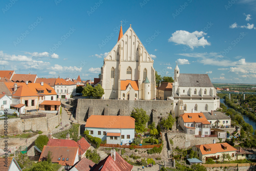 view of the old town of Znojmo with St. Nicholas Church, Czech Republic