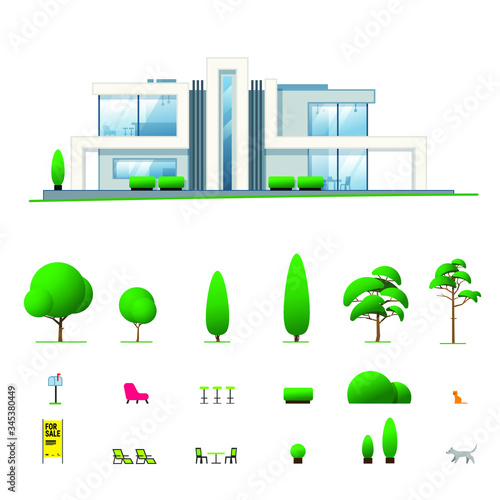 modern house flat illustrarion white background constructor set