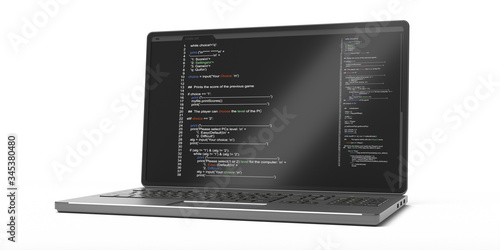 Obraz na płótnie Programming code on a laptop screen isolated on white background