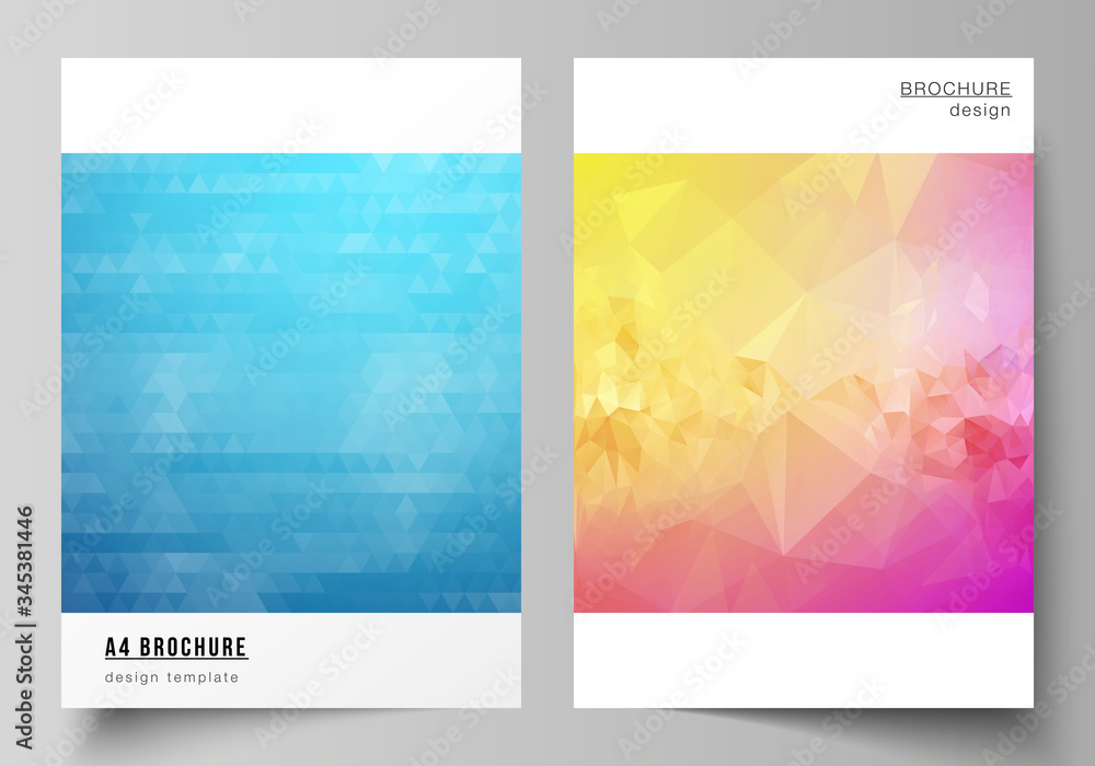 The vector layout of A4 format modern cover mockups design templates for brochure, magazine, flyer, booklet, annual report. Abstract geometric pattern with colorful gradient business background.