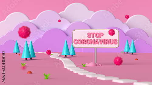 Stop Coronavirus COVID-19 Abstract Stylized 3d Illustration (ID: 345381683)