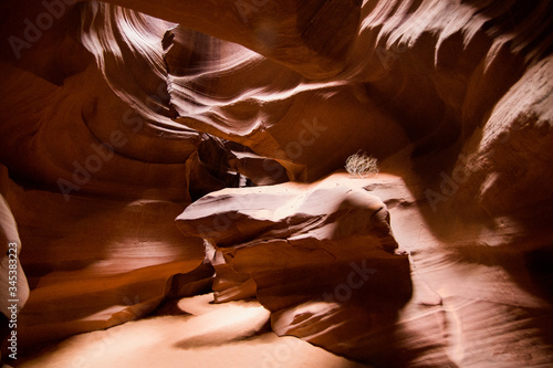 Beautiful wide angle view of amazing sandstone formations in famous Antelope Canyon near the old town of Page at Lake Powell, Arizona, USA