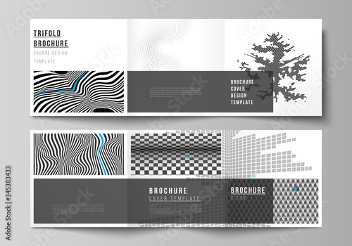 The minimal vector editable layout of square format covers design templates for trifold brochure, flyer, magazine. Abstract big data visualization concept backgrounds with lines and cubes.