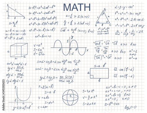 Doodle Math Algebra Concept Contour Linear Style. Vector
