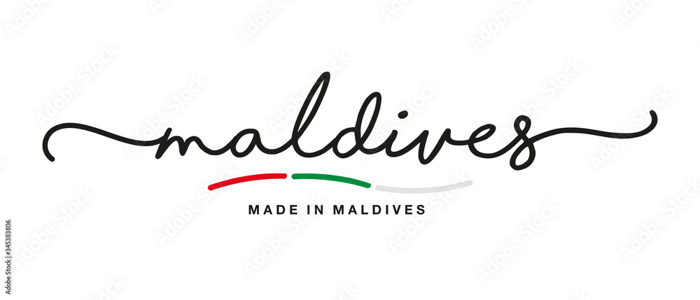 Made in Maldives handwritten calligraphic lettering logo sticker flag ribbon banner