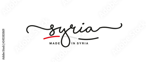 Made in Syria handwritten calligraphic lettering logo sticker flag ribbon banner