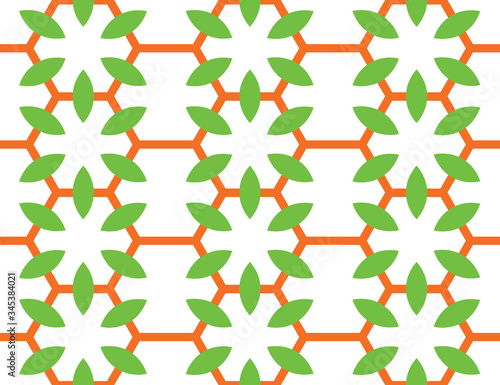 Seamless geometric pattern, texture or background vector in orange, green, white colors.