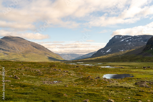 Beautiful landscape scenery at the Kings Trail Kungsleden in the swedish Lapland