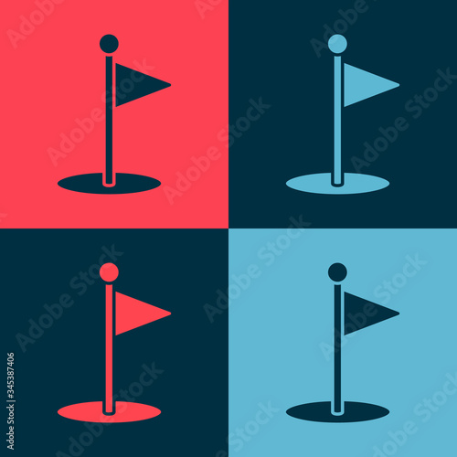 Pop art Golf flag icon isolated on color background. Golf equipment or accessory.  Vector Illustration