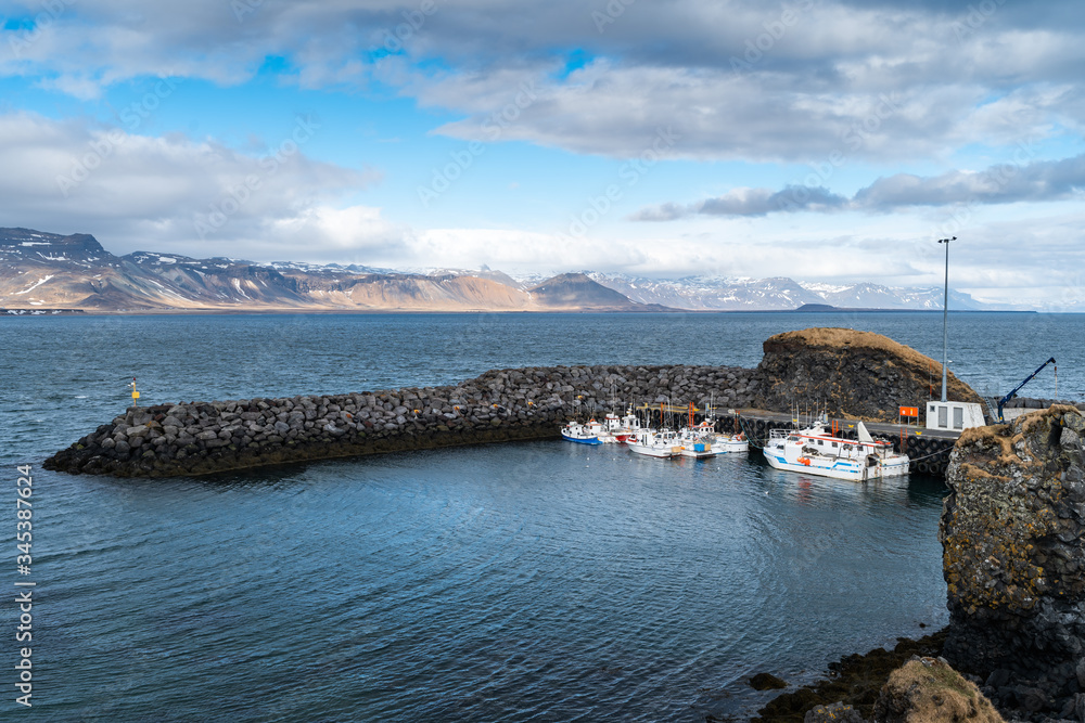 Amazing landscape of Arnarstapi a small village in Snaefellsnes Peninsula in Iceland. Port and fishing town in Iceland Amazing landscape of Arnarstapi a small village in Snaefellsnes Peninsula in Iceland. Port and fishing town in Iceland