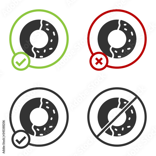 Black Donut with sweet glaze icon isolated on white background. Circle button. Vector Illustration