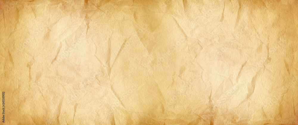 Old brown crumpled paper texture. Banner background