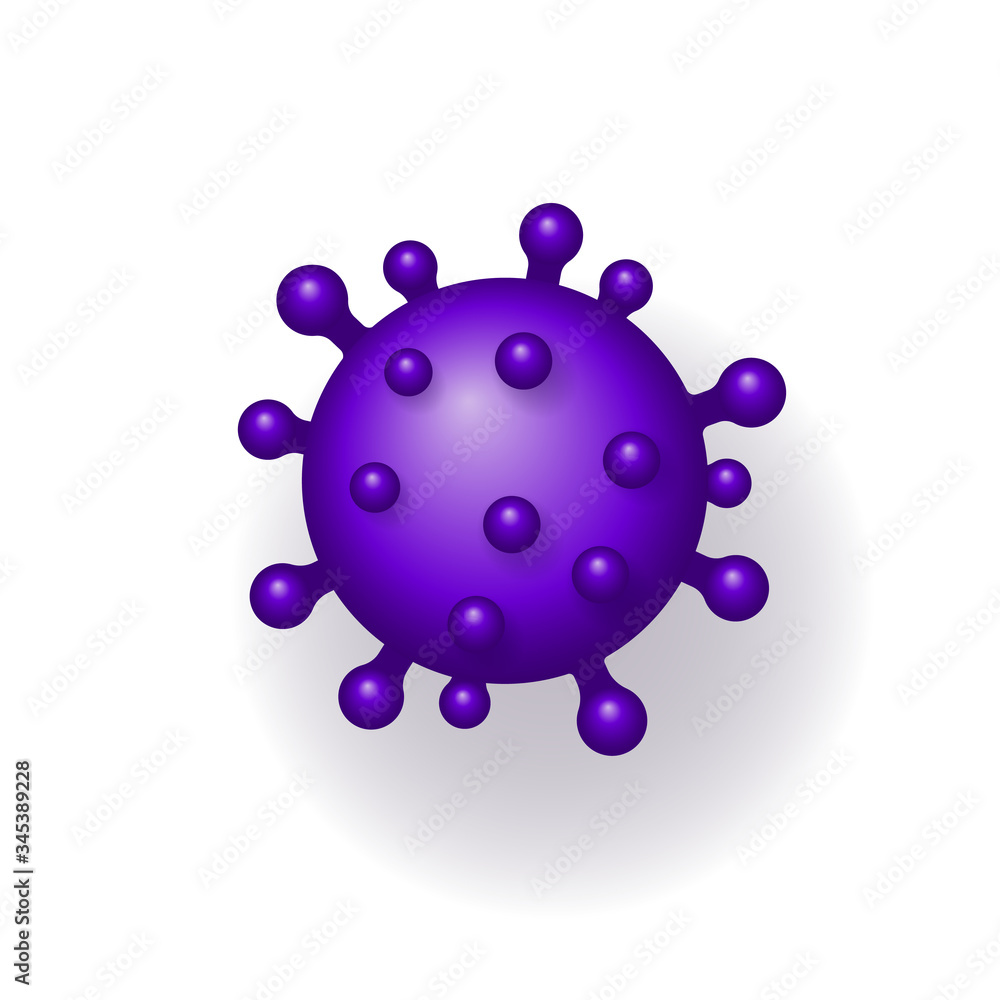 Coronavirus 2019-nCoV. Corona virus 3D icon. Violet sign isolated on white background. China pathogen respiratory infection. Design bacteria-cell. Influenza pandemic. Corona-virus. Vector illustration Coronavirus 2019-nCoV. Corona virus 3D icon. Violet sign isolated on white background. China pathogen respiratory infection. Design bacteria-cell. Influenza pandemic. Corona-virus. Vector illustration