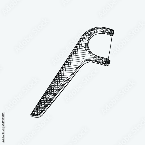 Hand-drawn sketch of Dental Floss Toothpick  on a white background. Dental instruments. Dentistry tools and equipment. Stomatology attributes
