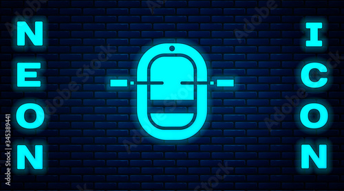Glowing neon Rafting boat icon isolated on brick wall background. Inflatable boat with paddles. Water sports, extreme sports, holiday, vacation.  Vector Illustration